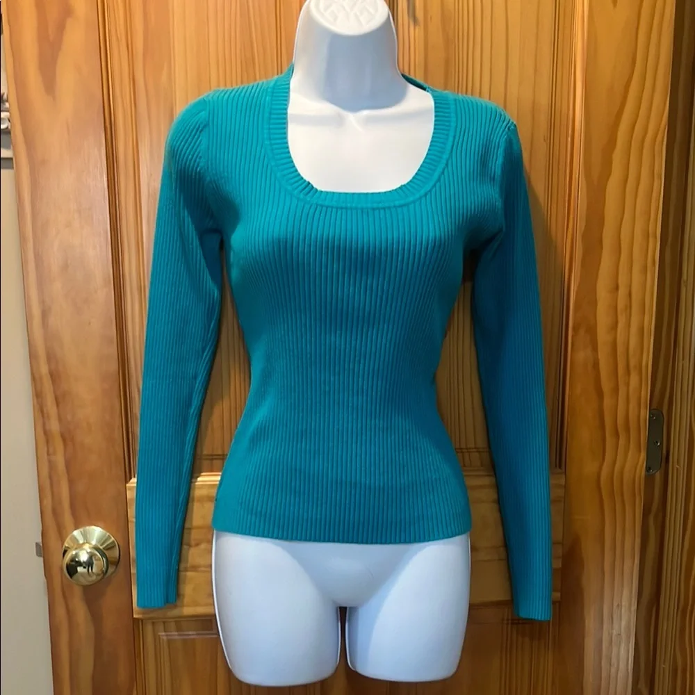 Joyce Leslie Teal Ribbed Sweater - Picture 2 of 6